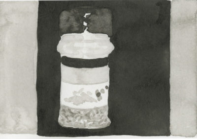 Lavis représentant un moulin à poivre sur un fond sombre et claire. Artiste, Martes Martes. Lieu, Berne. , lavis. Martes Martes.