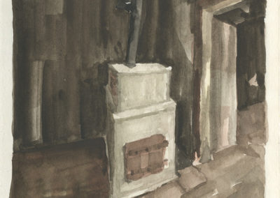 Aquarelle représentant un pierre ollaire dans la pénombre. Artiste, Martes Martes. Lieu, Nuremberg.